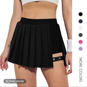 Black Pleated Mini Skort with Buckle Detail